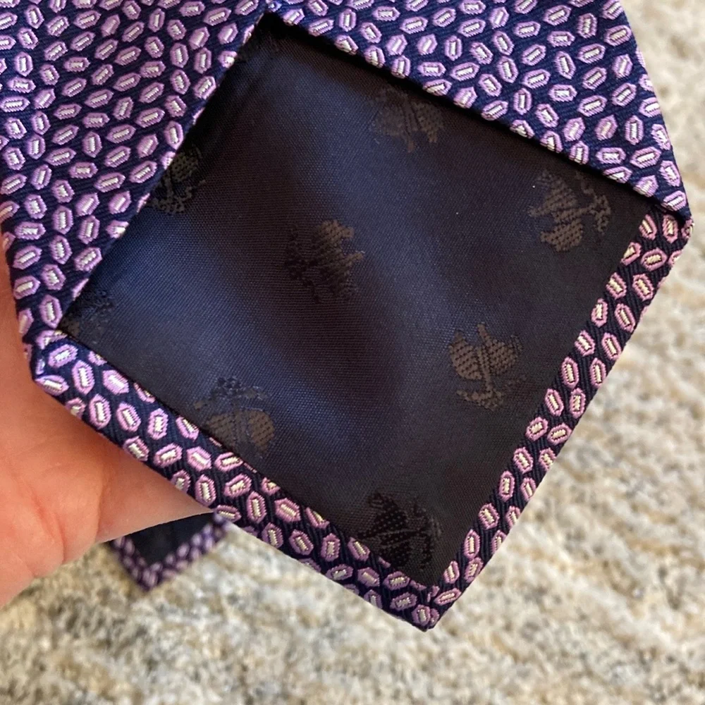 Brooks Brothers Navy, Purple‎ and White Stain Resistant Tie- XL